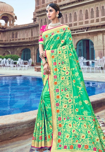Light green banarasi silk festival wear saree 3003