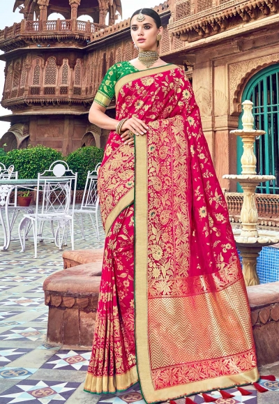 Magenta banarasi silk festival wear saree 3013