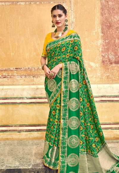 Green banarasi silk festival wear saree 3106