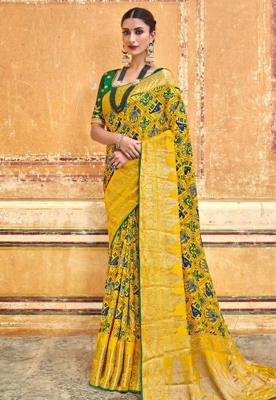Yellow banarasi silk festival wear saree 3104