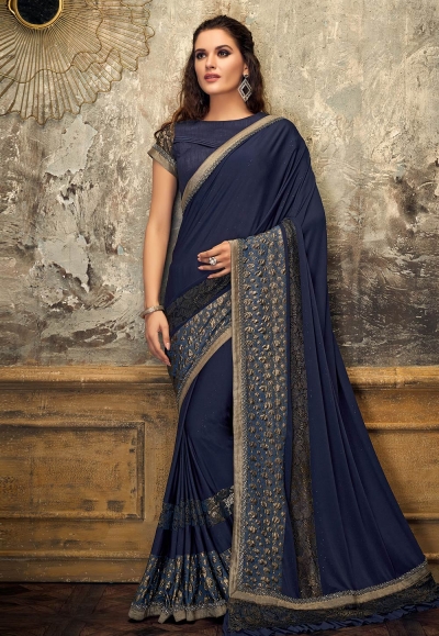 Blue lycra party wear saree 11215