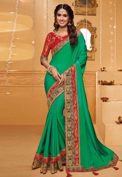 Green silk saree with blouse 2303
