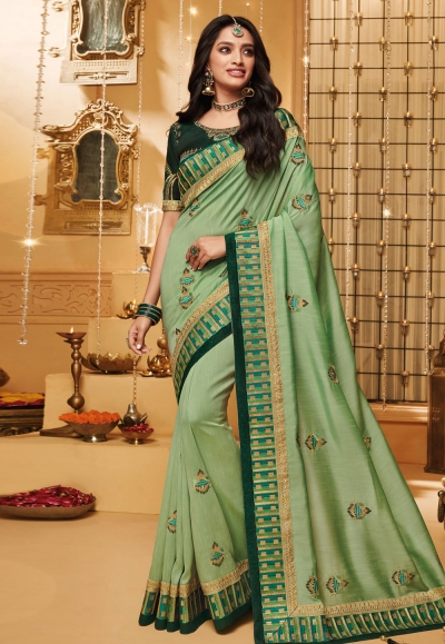 Green silk festival wear saree 2309