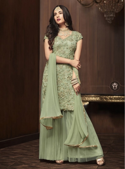 Sonal Chauhan Green net wedding Palazzo kameez