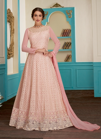 Pink Georgette Party Wear Embroidery Work Anarkali Suit