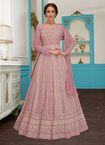 Pink Georgette Party Wear Embroidery Work Anarkali Suit