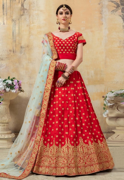 Red silk circular lehenga choli 8003