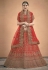 Red satin embroidered bridal lehenga choli 3005