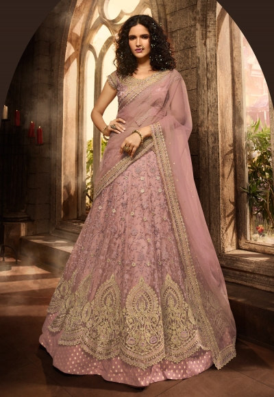 Light purple net embroidered circular lehenga choli 21004