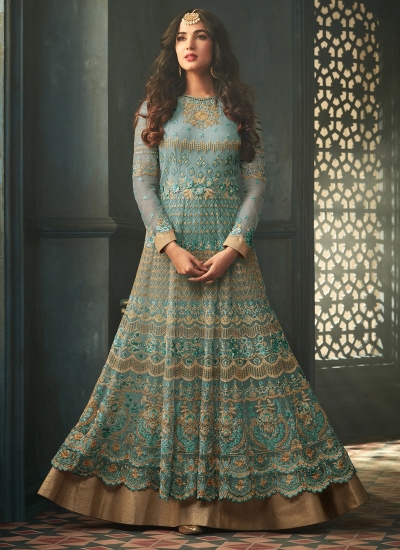 Sonal Chauhan Teal blue net wedding anarkali