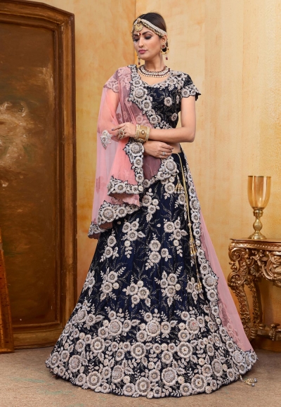 Navy blue velvet a line lehenga choli N222