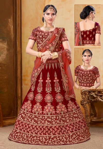 Red velvet bridal lehenga choli N224B