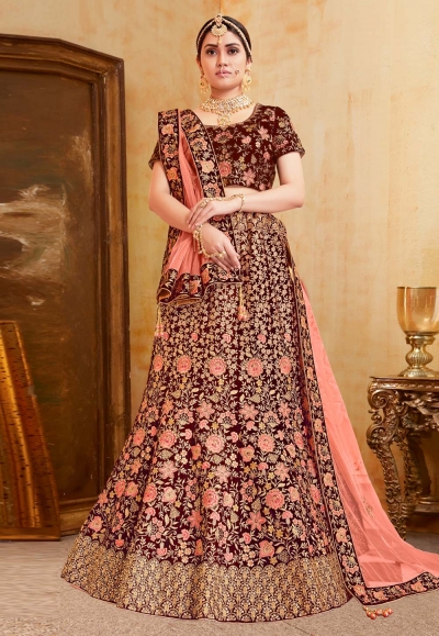 Red velvet bridal lehenga choli N212D