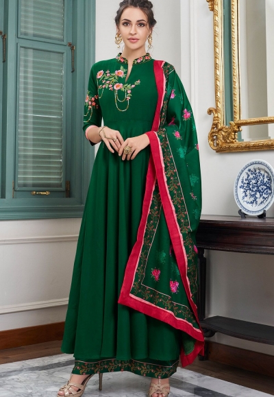 dark green muslin long palazzo suit 784