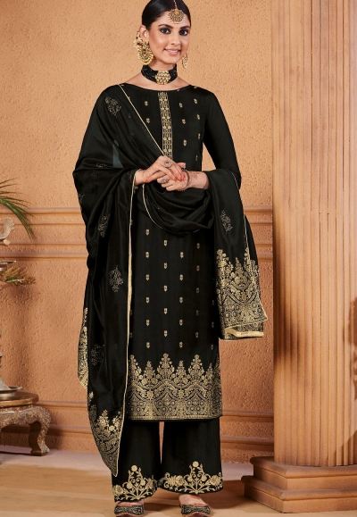 black dola jacquard palazzo style suit 8504