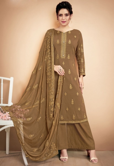 light brown muslin straight palazzo style suit 921