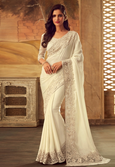Off white silk festival wear saree 5102