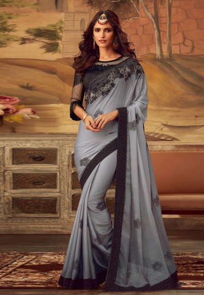 Gray silk saree with blouse 5107