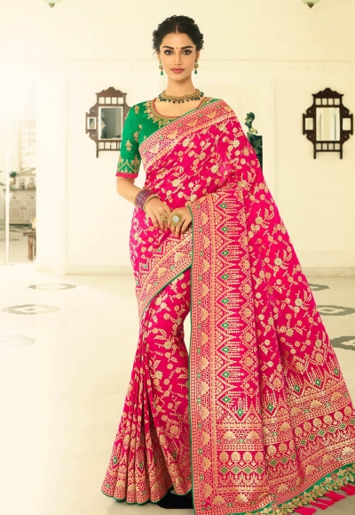 Pink banarasi silk saree with blouse 6001