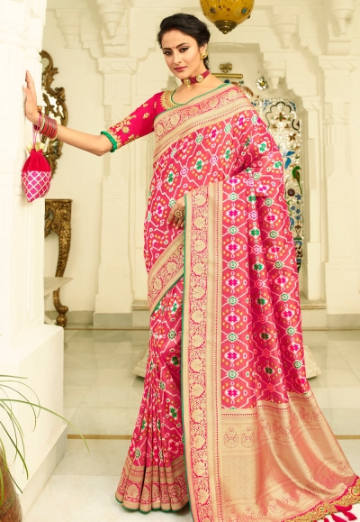 Pink banarasi silk festival wear saree 6004