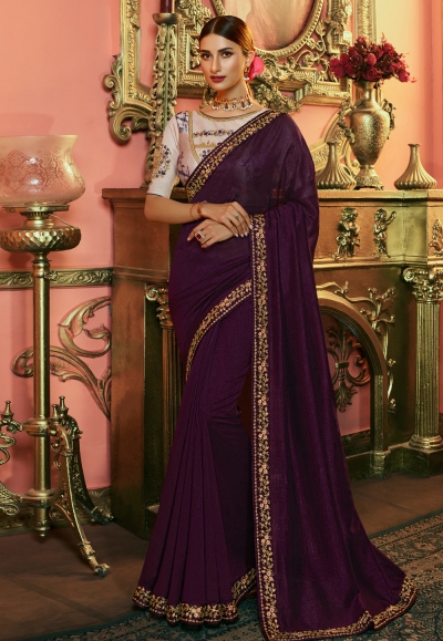 Purple silk party wear saree 113