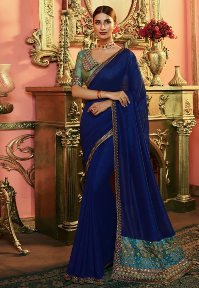 Blue silk party wear saree 117