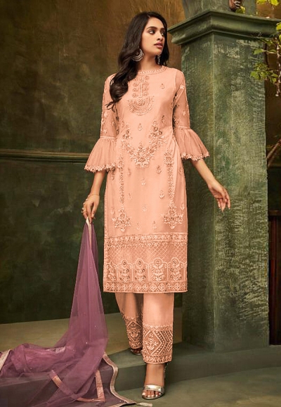 Peach net embroidered pant style suit 4950