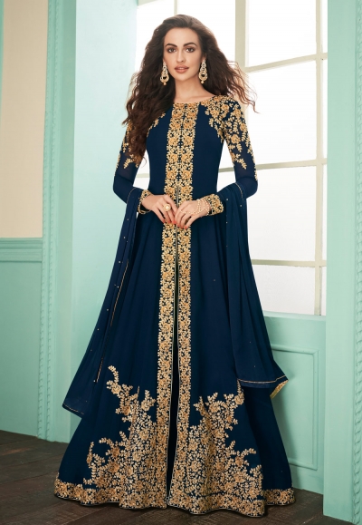 Navy blue georgette center slit anarkali suit 7071