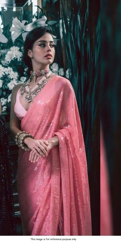 Bollywood Manish malhotra inspired Rose pink sequins saree