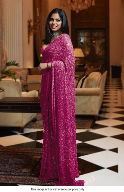 Bollywood Sabyasachi Inspired Isha ambani pink sequins saree
