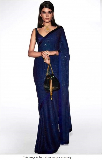 Bollywood Sabyasachi Inspired blue georgette sequin saree