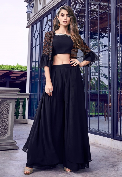 Black georgette palazzo suit with jacket 6406
