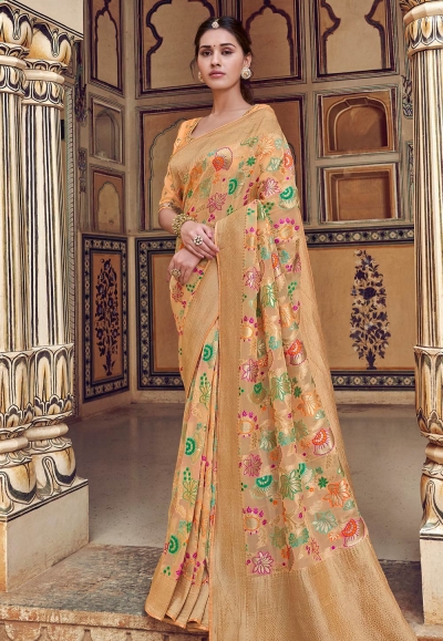 Beige silk festival wear saree 3303