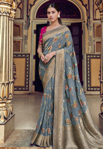 Gray silk party wear saree 3314