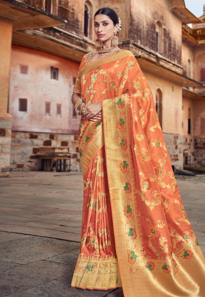 Orange silk festival wear saree 3504