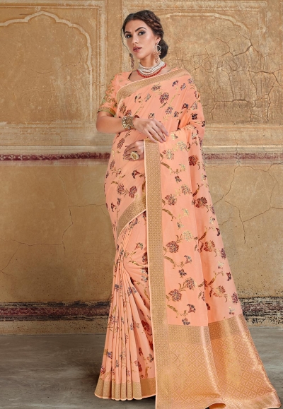 Peach silk festival wear saree 3508