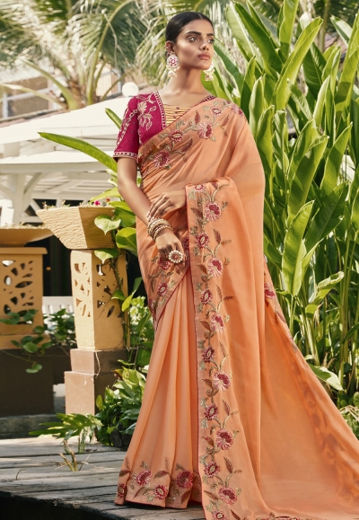 Peach silk party wear saree 4733