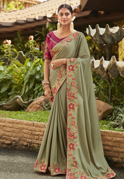 Sea green silk party wear saree 4737