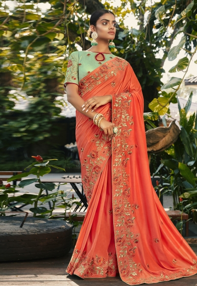 Orange silk saree with blouse 4738