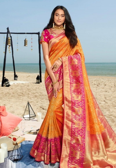 Orange silk festival wear saree 90952