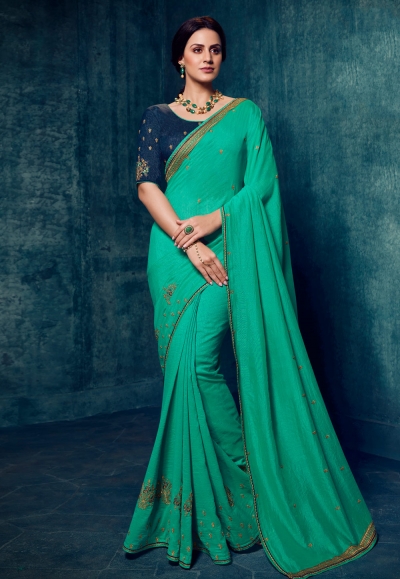 Shaded green silk festival wear saree 2179