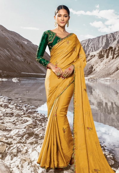 Yellow barfi silk party wear saree 80004