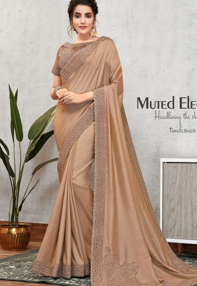 brown tusser silk embroidered wedding saree 11405