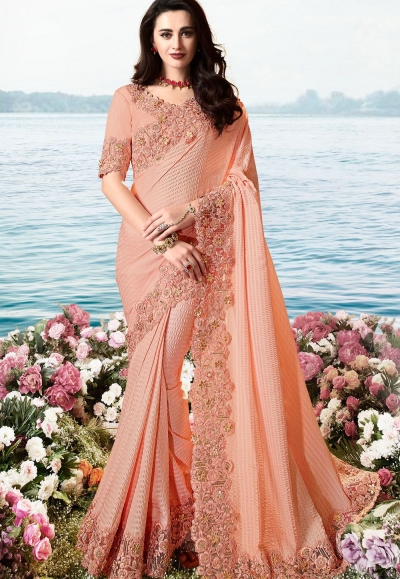 pink art silk heavy embroidered saree 6207