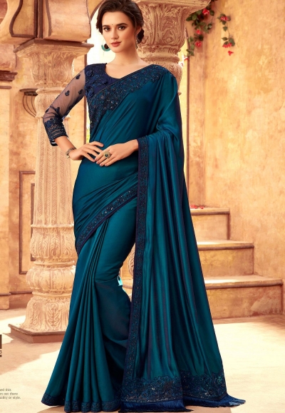 blue art silk bordered saree 24018