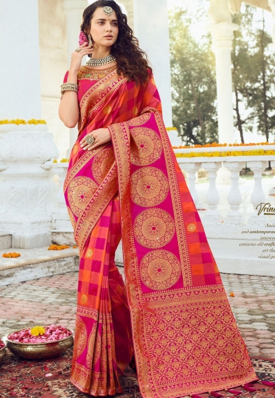 pink art silk traditional saree 10031