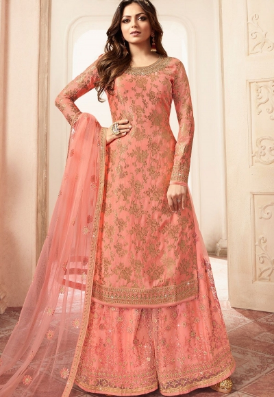 drashti dhami bright pink jacquard embroidered sharara suit 5402