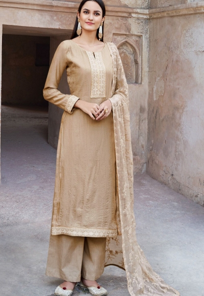 dark beige muslin straight palazzo suit 1106