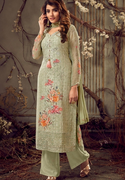 green georgette straight palazzo suit 7182