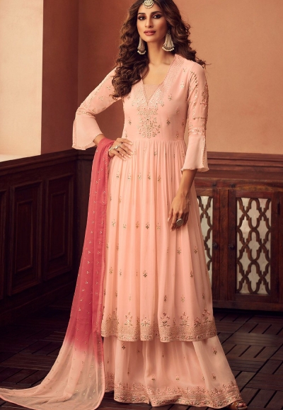 light pink georgette embroidered palazzo suit 34006